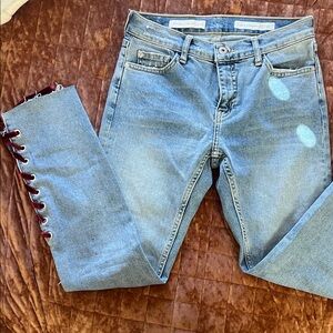 Pilcro and the Letterpress Denim with Red velvet lacing